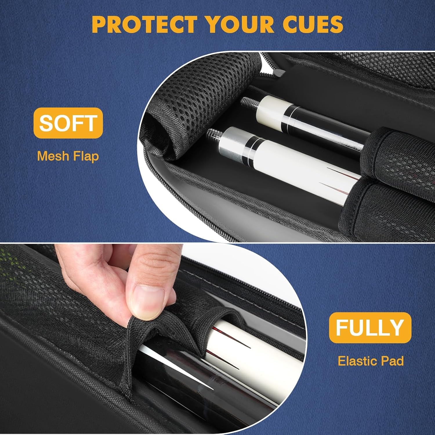 Pool Cue Case, Pool Stick Case 2X2 with 2 Accessories Pockets | Sturdy Pool Cue Carrying Bag, Shoulder Strap and Handle, Soft Billiard Stick Holder, Sling Bag for Men and Women