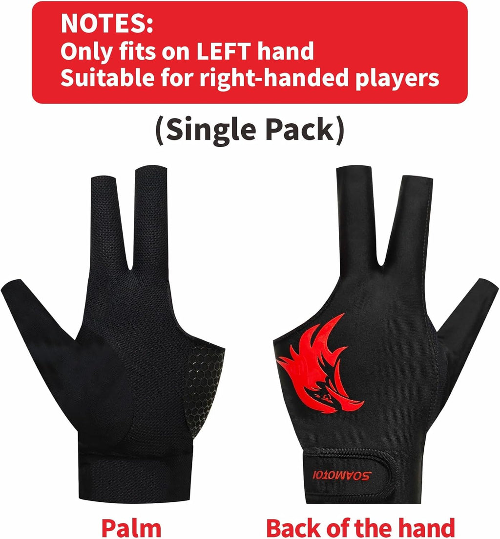Pool Glove Left Hand 3 Finger for Right-Handed Player, Breathable Billiards Glove Quick Dry, Durable Pool Cue Gloves, Professional Snooker Cue Gloves for Billiards Accessories