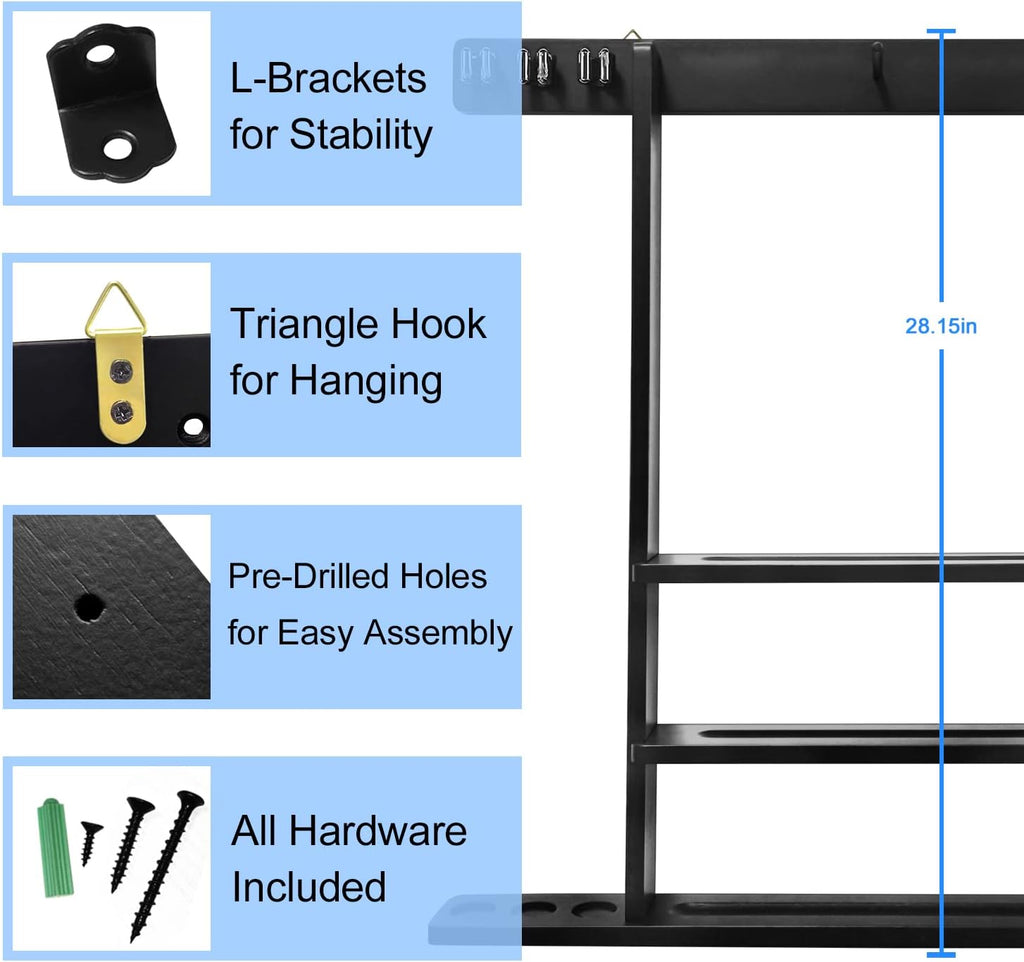 Pool Stick Holder Solid Wood Cue Stick Holder Billiard Cue Racks Holds Billiards Accessories for Game Room, Bar, (Black)