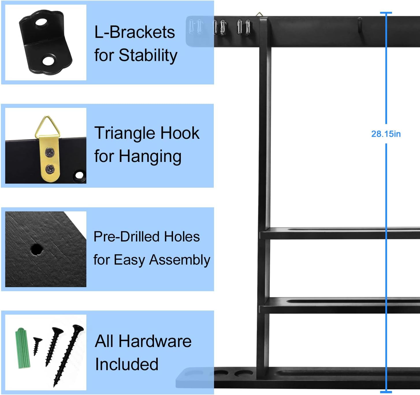 Pool Stick Holder Solid Wood Cue Stick Holder Billiard Cue Racks Holds Billiards Accessories for Game Room, Bar, (Black)