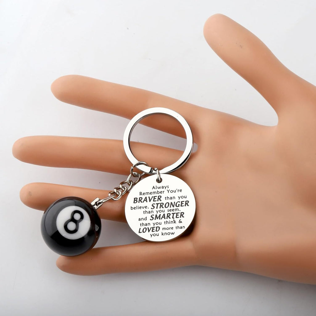 8 Ball Keychain Billiards Gift for Billiards Lover Pool Players Gifts Lucky 8 Ball Charm Keychain Billiards Ball Keyring, Large