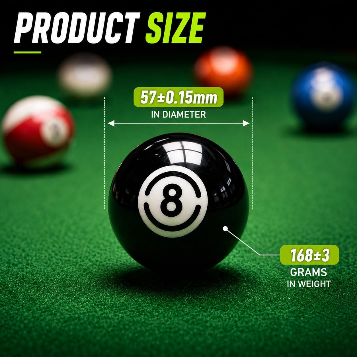 2 1/4" Replacement 8 Ball for Pool Table, Regulation Size Professional Resin Billiard Ball, Durable Glossy Finish, Single Black Pool Ball