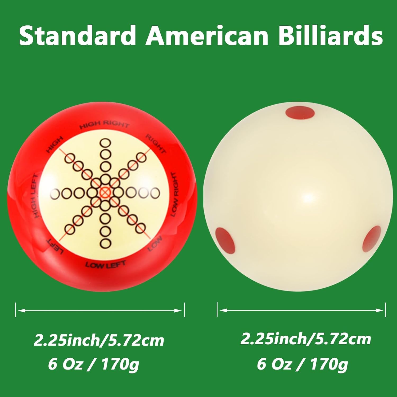 Billiard Training Cue Ball with Dots Practice Cue Ball, 2Pcs Standard Size 2-1/4" Pool Table Balls with Billiard Table Accessories for Beginner