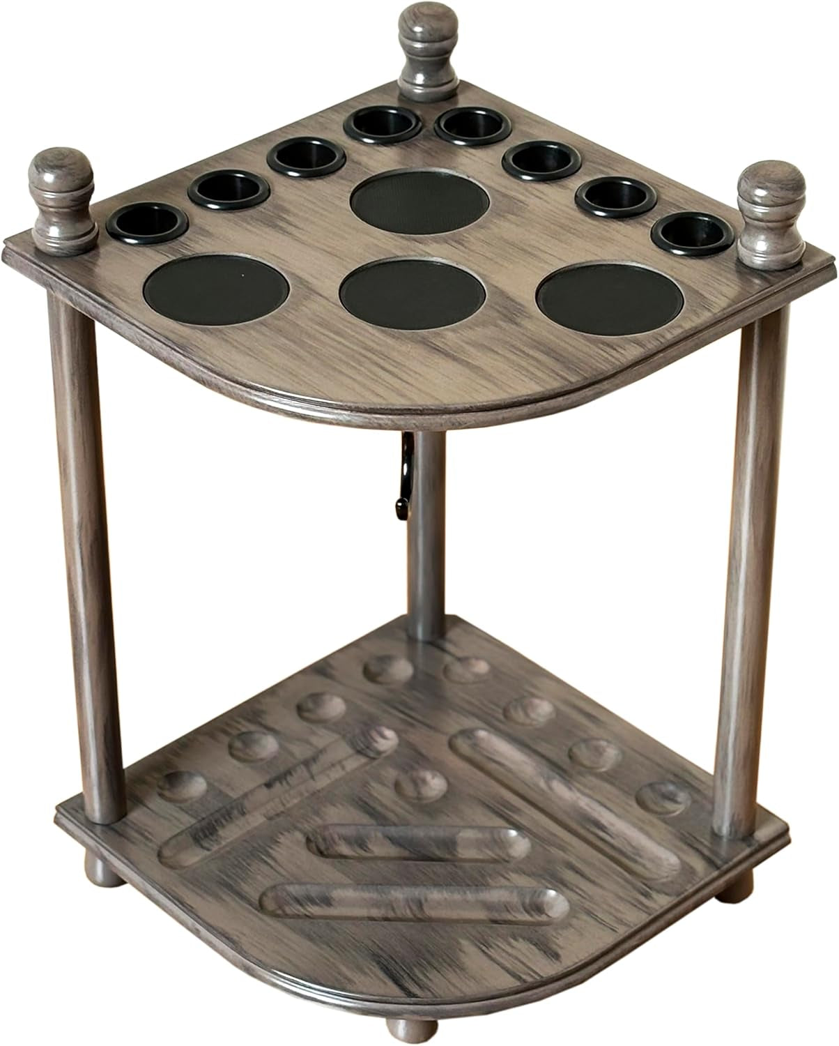 Pool Cue Rack Hold up to 8 Sticks & Billiard Accessories. Floor Stand Pool Cue Stick Holder Made of 100% Solid Hardwood.(Grey)