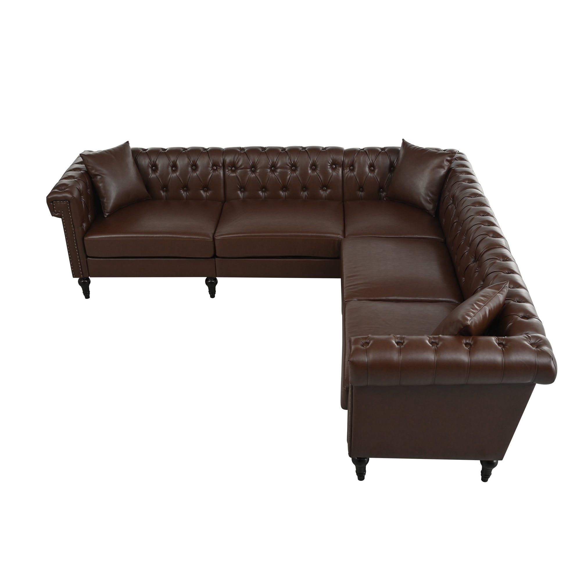 Man cave Sofa Couch for garage, Living Room, L Shaped Reversible Modern Chesterfield Sofa with Rolled Arms and Nailhead, 5 Seat Tufted Couch for Small or Large Space(Dark Brown) PU Leather