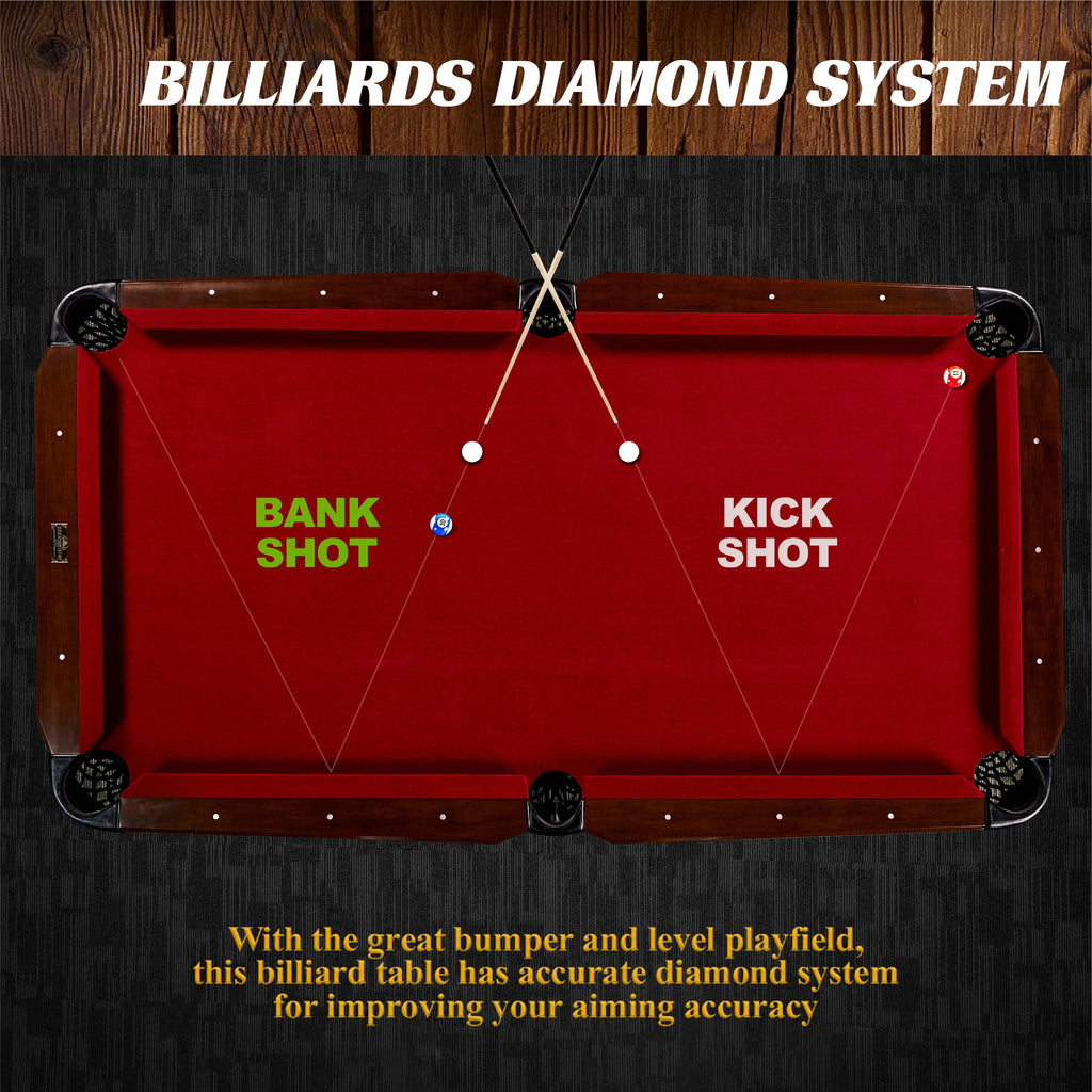 7.5 Ft Pool Table Set with Cue Rack & Dartboard, Burgundy