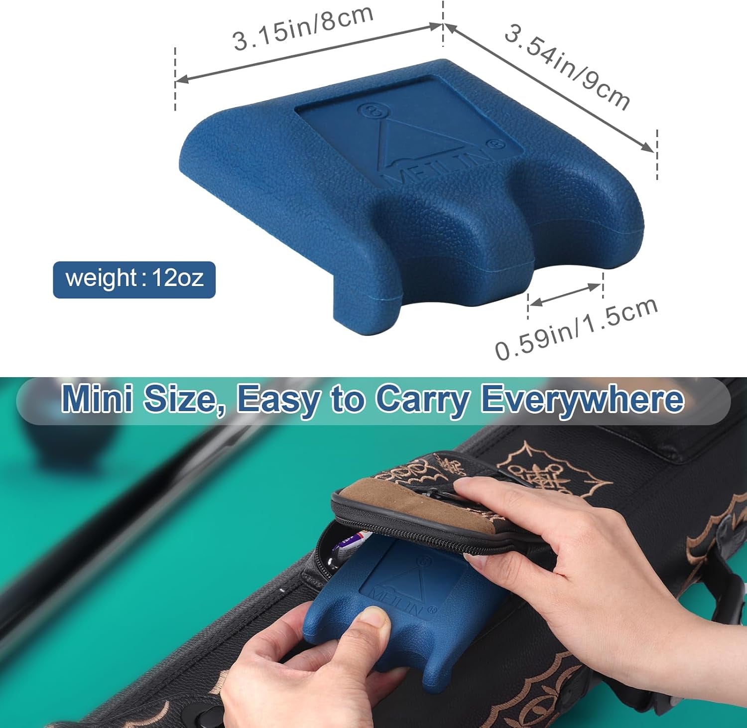 Portable Cue Holder - 2 Cue Weighted Rubber 2 Hole Stick Holder with Tip Tool (Blue)