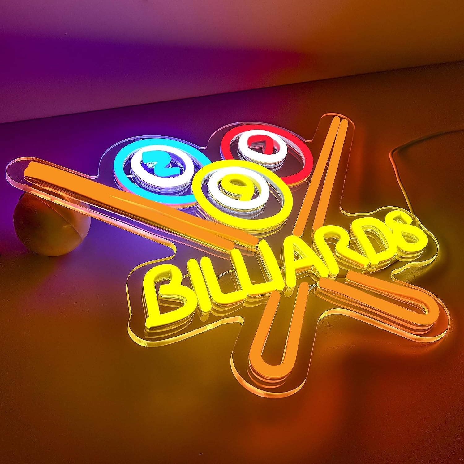 Billiards Neon Sign for Wall Decor Billiards LED Light for Man Cave | Pool Room Led Light, Snooker Club Decor, Billiards Room Ornament, Gift for Billiards Lovers, Size 13.8*11.4 In