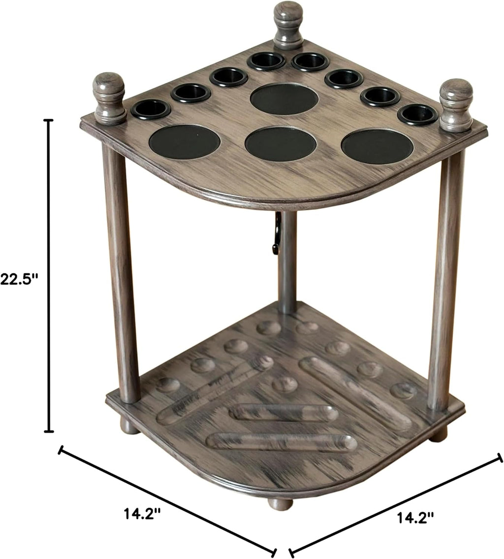 Pool Cue Rack Hold up to 8 Sticks & Billiard Accessories. Floor Stand Pool Cue Stick Holder Made of 100% Solid Hardwood.(Grey)