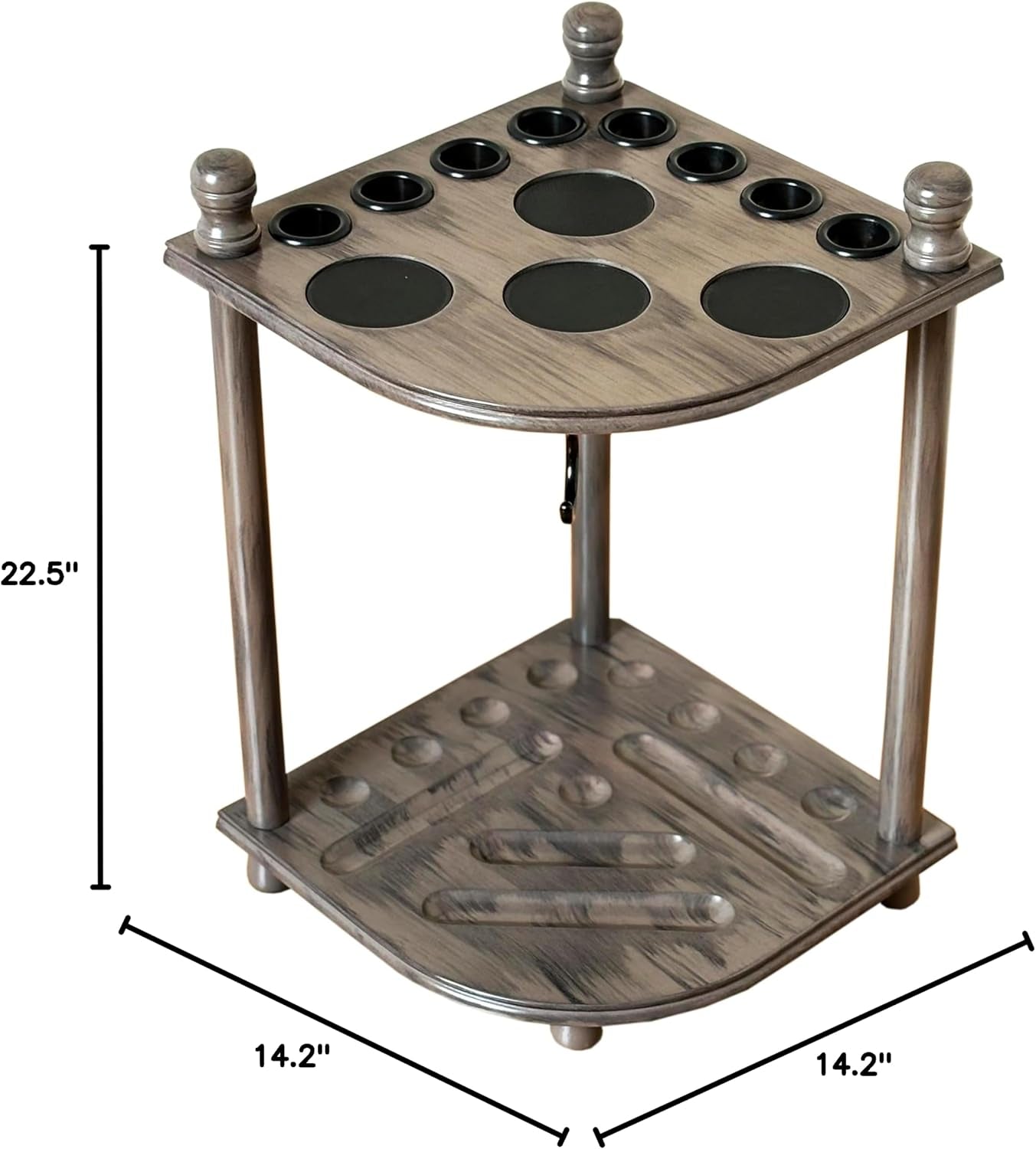 Pool Cue Rack Hold up to 8 Sticks & Billiard Accessories. Floor Stand Pool Cue Stick Holder Made of 100% Solid Hardwood.(Grey)