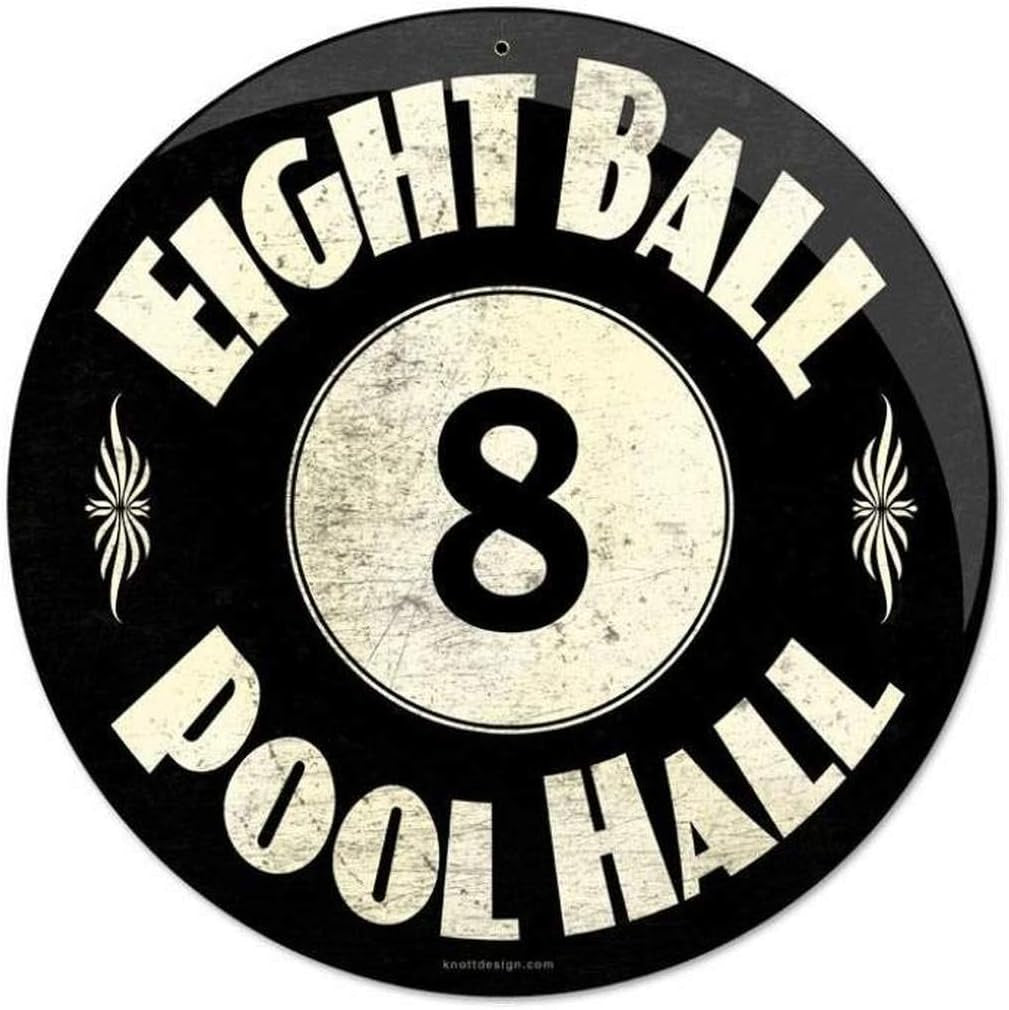 8 Ball Pool Hall round Retro Vintage Bar Metal Tin Sign Poster Style Wall Art Pub Bar Decor 12 X 12 Inches