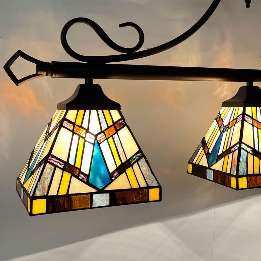 Tiffany Cream Amber Stained Glass Pool Table Light Chandelier | 3-Light,7" Wide Pendant Light,For Dining Room Kitchen Island Pool Table Billiard Hall