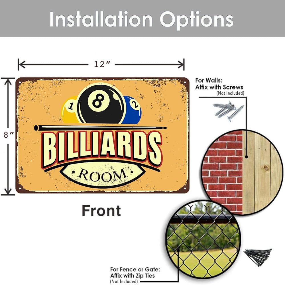 Billiards Room Decor Funny Billiards Tin Sign Pool Table Accessories Vintage Billiards Poster Billiards Metal Sign Billiards Gifts for Men Billiard Hall Wall Art Decoration 8X12Inch