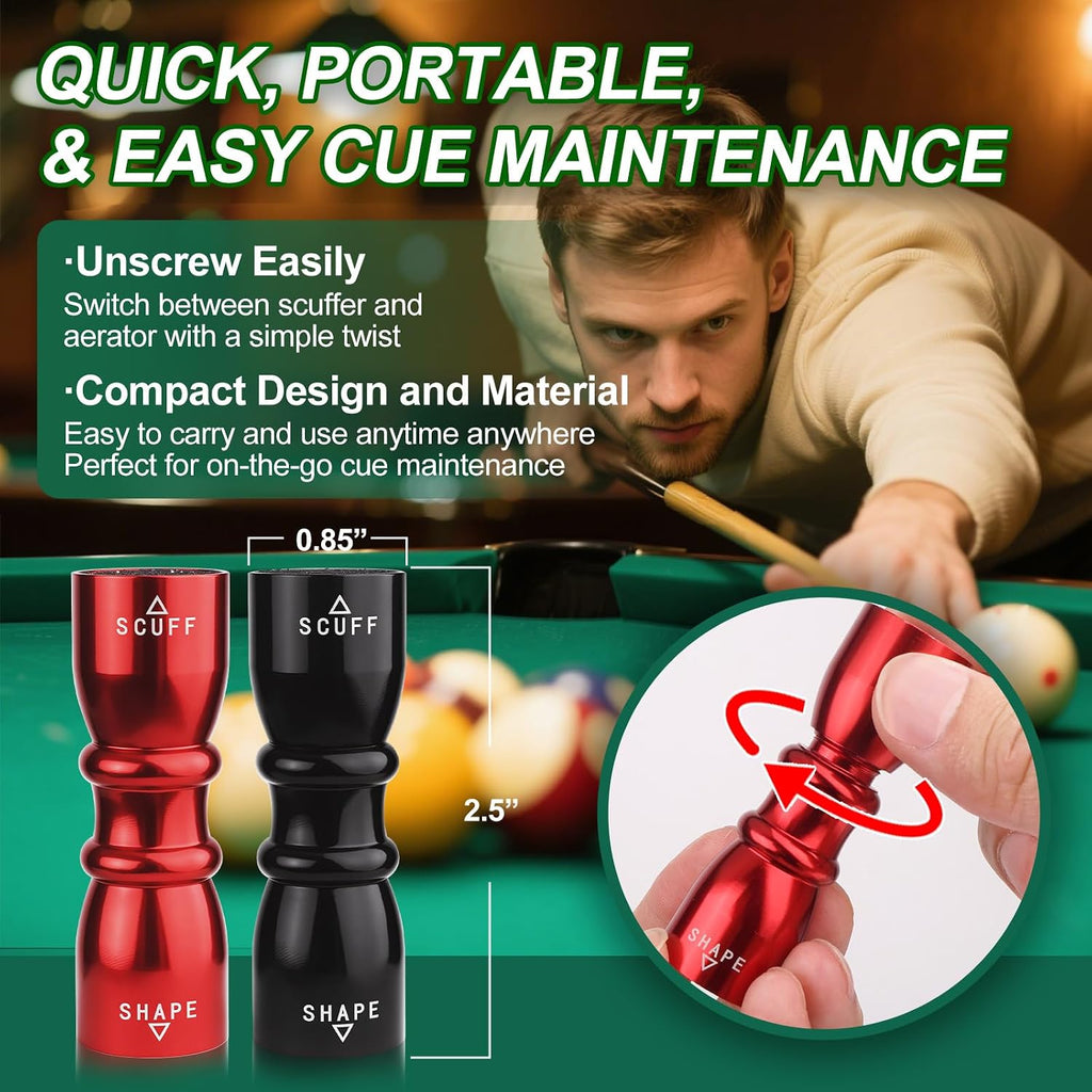 2 Pack Premium Pool Cue Tip Tools, 3-In-1 Billiard Cue Tip Shaper, Compact Billiards Pool Accessories & Tip Repair Kit, Gift for Friends or Pool Lovers