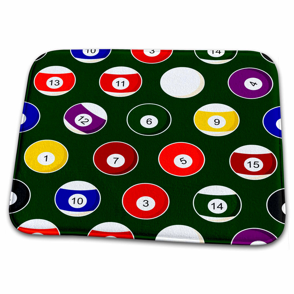 Dish Drying Mat - Green Pool Ball Billiards Pattern Designs Sports