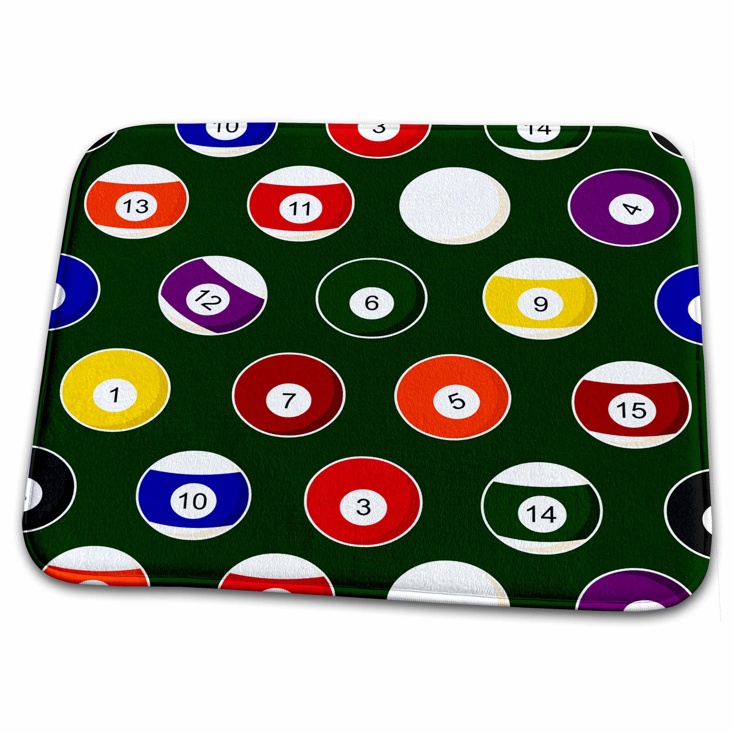 Dish Drying Mat - Green Pool Ball Billiards Pattern Designs Sports