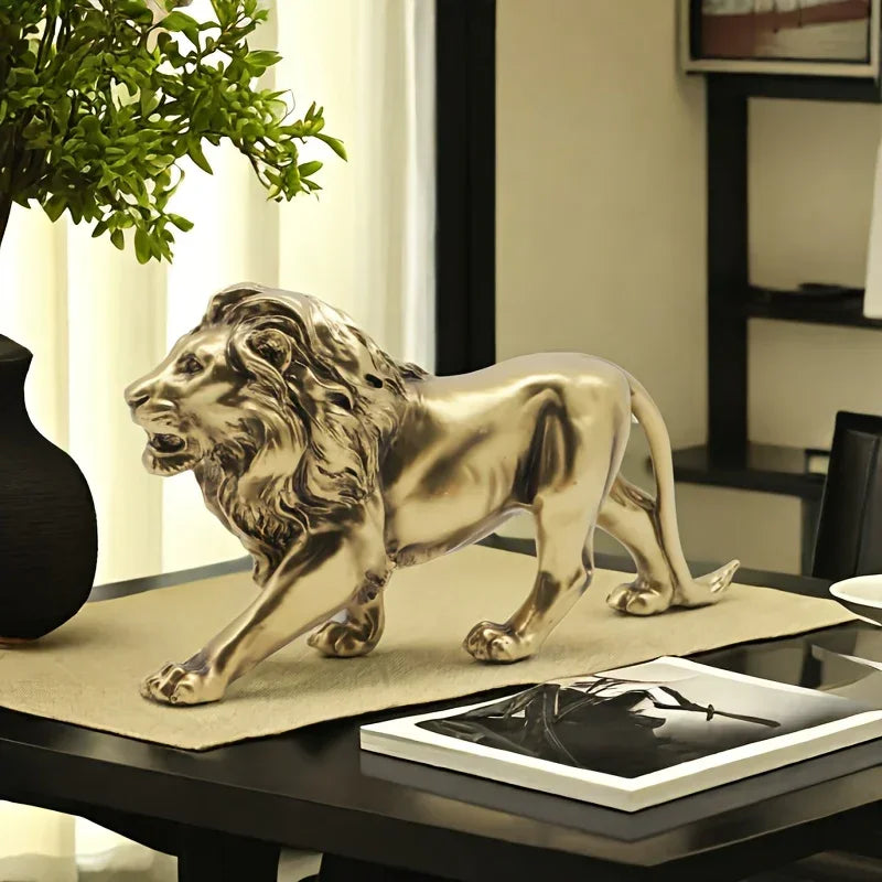 Vintage-Inspired Bronze Lion Sculpture - Resin Art Collectible