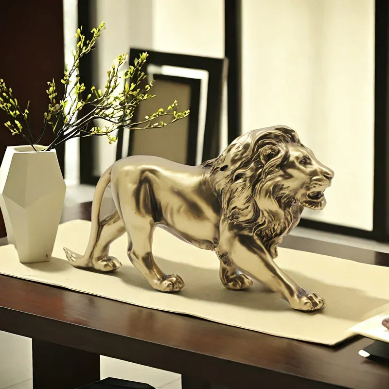 Vintage-Inspired Bronze Lion Sculpture - Resin Art Collectible
