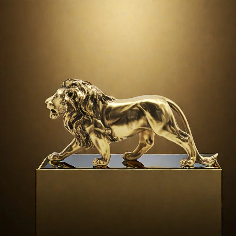 Vintage-Inspired Bronze Lion Sculpture - Resin Art Collectible