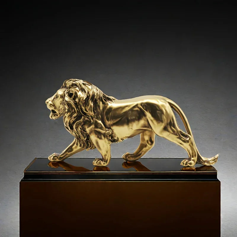 Vintage-Inspired Bronze Lion Sculpture - Resin Art Collectible