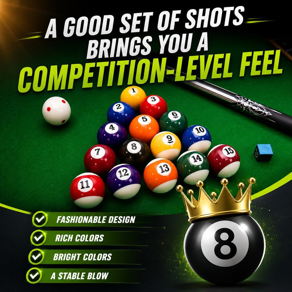 Billiard Balls Set, 2-1/4" Regulation Size Pool Table Balls, Complete 16 Resin Pool Ball Set with Cue Ball, Smooth True Roll, Polished Finish for 8-Ball & Home Bar Tables
