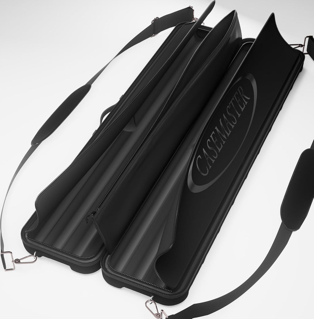 Parallax 4X4 Billiard Cue Case, Holds 4 Butts and 4 Shafts, Foam-Padded Interior, 600D Oxford Fabric, Backpack Straps, Black