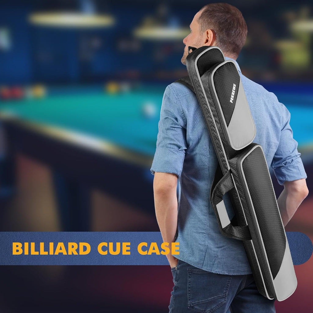 Pool Cue Case, Pool Stick Case 2X2 with 2 Accessories Pockets | Sturdy Pool Cue Carrying Bag, Shoulder Strap and Handle, Soft Billiard Stick Holder, Sling Bag for Men and Women