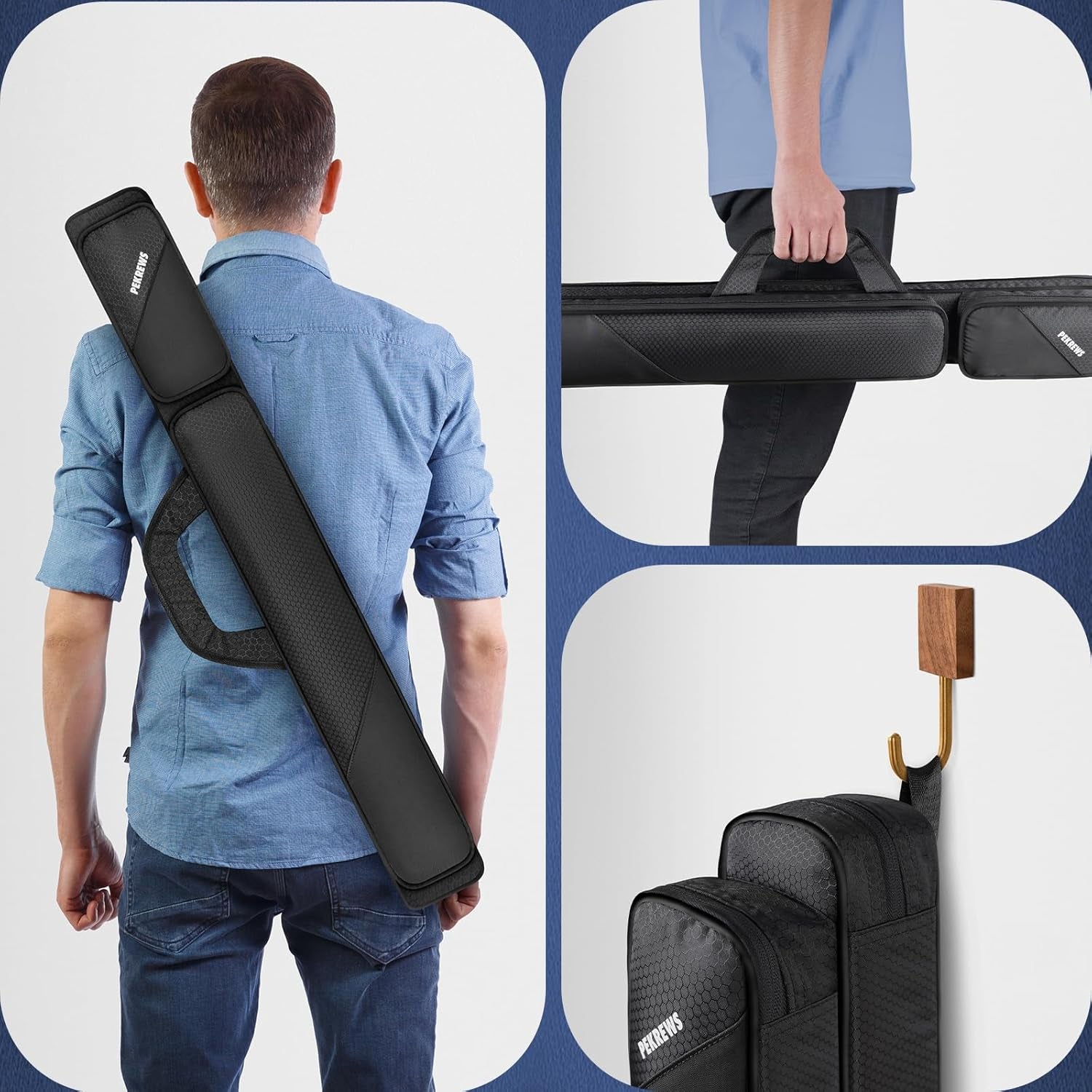 Pool Cue Case, Pool Stick Case 2X2 with 2 Accessories Pockets | Sturdy Pool Cue Carrying Bag, Shoulder Strap and Handle, Soft Billiard Stick Holder, Sling Bag for Men and Women