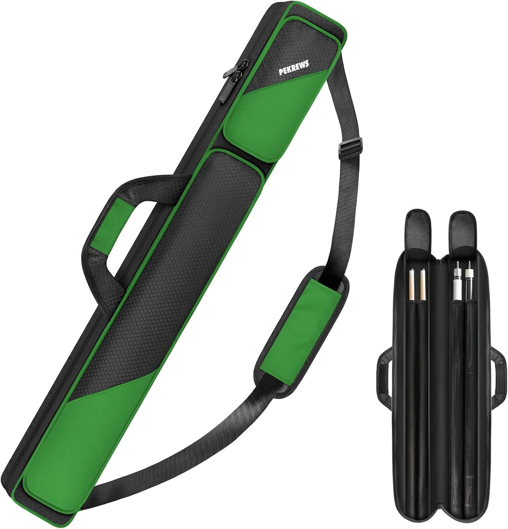 Pool Cue Case, Pool Stick Case 2X2 with 2 Accessories Pockets | Sturdy Pool Cue Carrying Bag, Shoulder Strap and Handle, Soft Billiard Stick Holder, Sling Bag for Men and Women