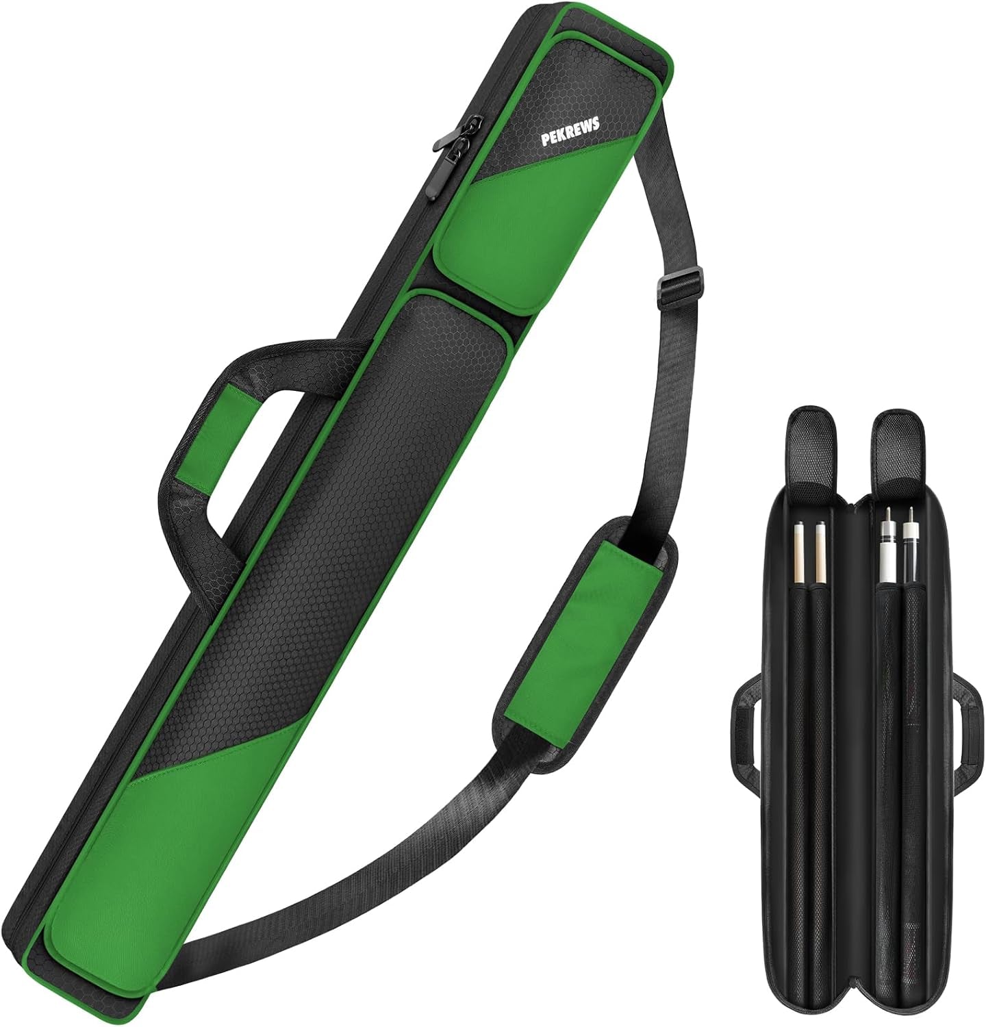 Pool Cue Case, Pool Stick Case 2X2 with 2 Accessories Pockets | Sturdy Pool Cue Carrying Bag, Shoulder Strap and Handle, Soft Billiard Stick Holder, Sling Bag for Men and Women