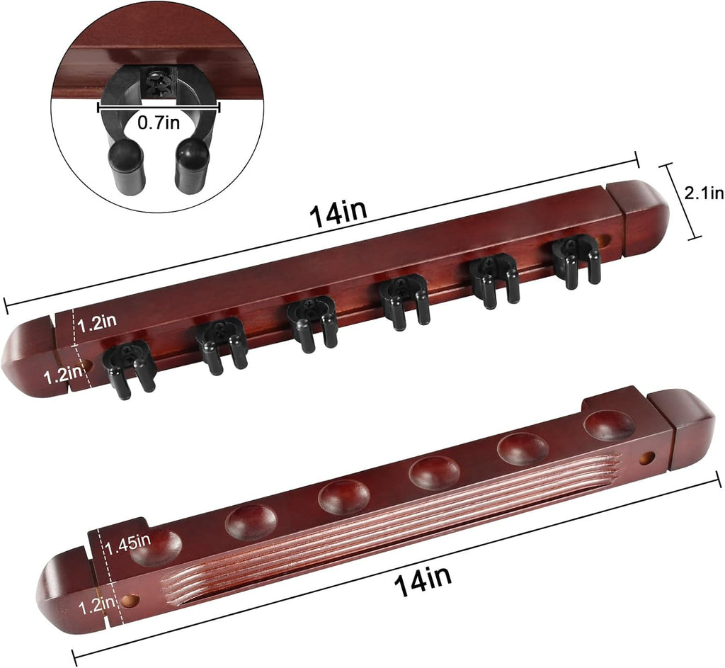 Pool Cue Rack Wall Mounted Rack Billiard/Pool Cue Wall Rack Cue Rest Cue Stick Holder (Burgundy / 6 Cues)