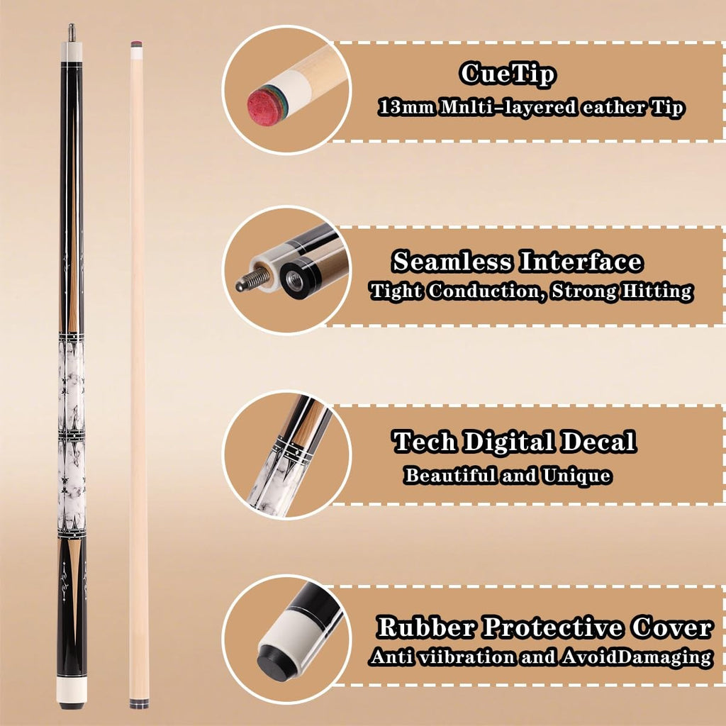 58" Canadian Maple Pool Cue Stick Billiard 13Mm 1/2 Split 2-Piece