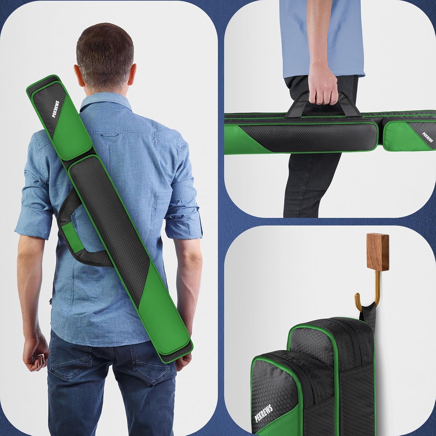 Pool Cue Case, Pool Stick Case 2X2 with 2 Accessories Pockets | Sturdy Pool Cue Carrying Bag, Shoulder Strap and Handle, Soft Billiard Stick Holder, Sling Bag for Men and Women
