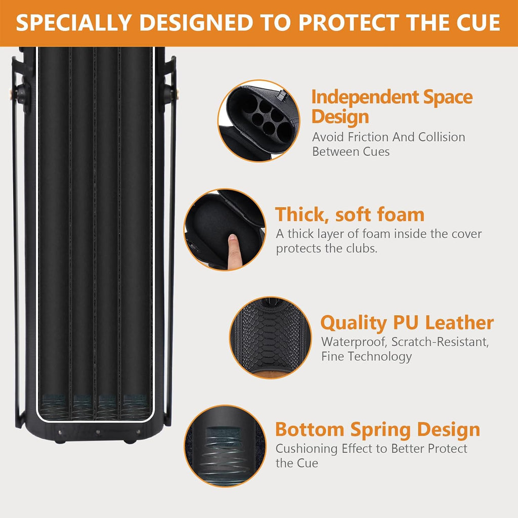 2X4 Pool Cue Case, Hard Pool Cue Case, Billiard Cue Case with Stand, Billiards Accessories Holds 2 Cue Butt and 4 Cue Shafts