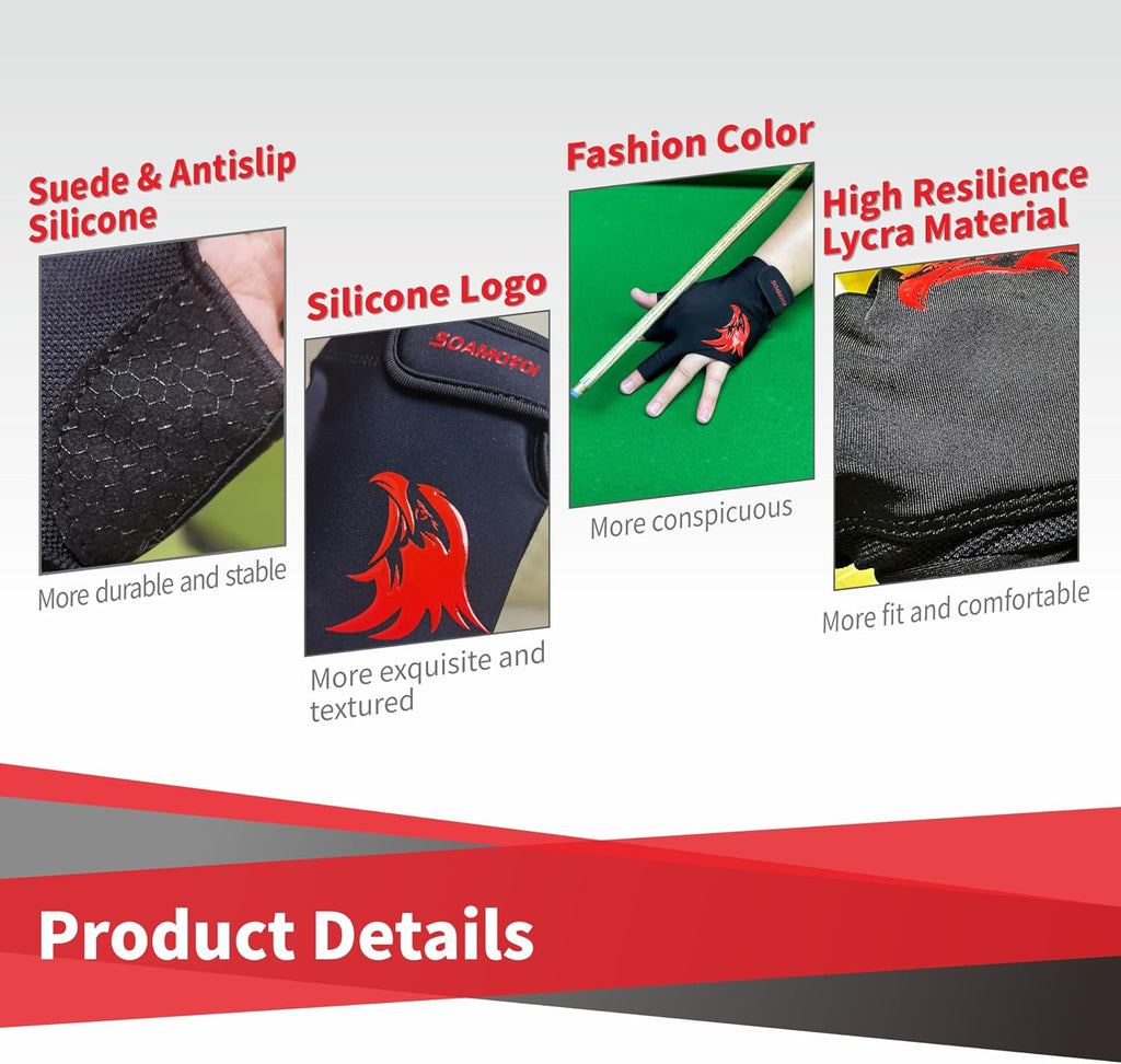 Pool Glove Left Hand 3 Finger for Right-Handed Player, Breathable Billiards Glove Quick Dry, Durable Pool Cue Gloves, Professional Snooker Cue Gloves for Billiards Accessories