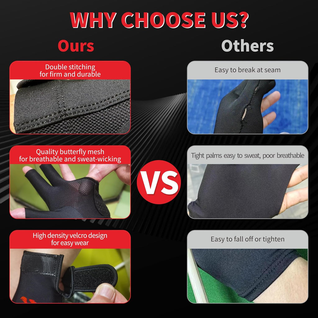 Pool Glove Left Hand 3 Finger for Right-Handed Player, Breathable Billiards Glove Quick Dry, Durable Pool Cue Gloves, Professional Snooker Cue Gloves for Billiards Accessories