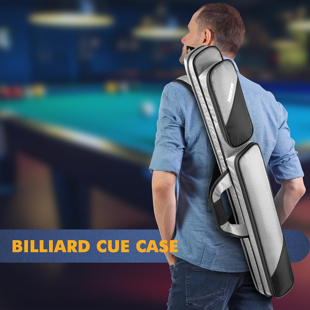 Pool Cue Case, Pool Stick Case 2X2 with 2 Accessories Pockets | Sturdy Pool Cue Carrying Bag, Shoulder Strap and Handle, Soft Billiard Stick Holder, Sling Bag for Men and Women