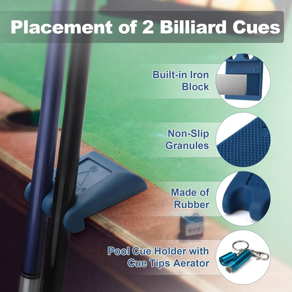 Portable Cue Holder - 2 Cue Weighted Rubber 2 Hole Stick Holder with Tip Tool (Blue)