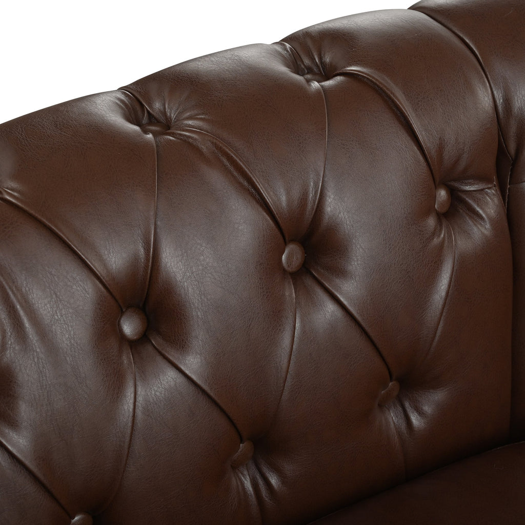 Man cave Sofa Couch for garage, Living Room, L Shaped Reversible Modern Chesterfield Sofa with Rolled Arms and Nailhead, 5 Seat Tufted Couch for Small or Large Space(Dark Brown) PU Leather