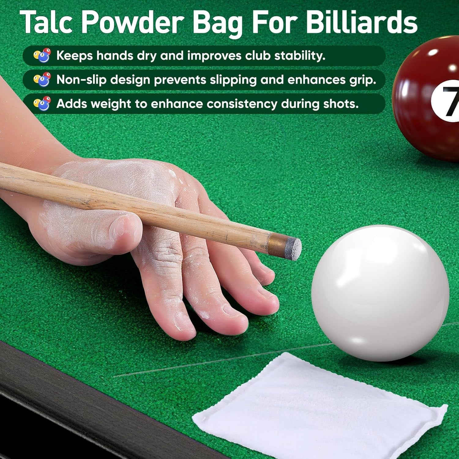 Talc Powder Bag for Billiards, Talcum Powder Bag for Billiard Pool Dry Hands and Improved Cue Control