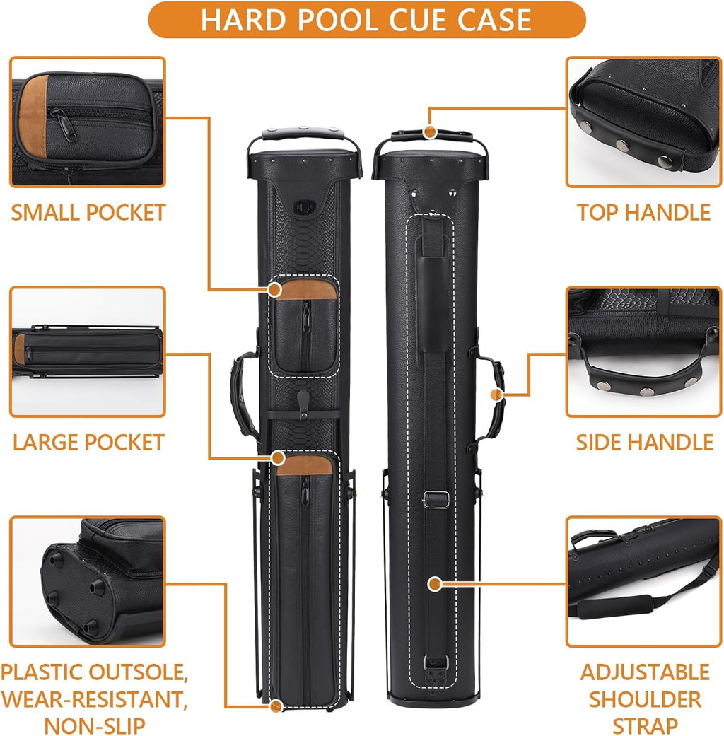 2X4 Pool Cue Case, Hard Pool Cue Case, Billiard Cue Case with Stand, Billiards Accessories Holds 2 Cue Butt and 4 Cue Shafts