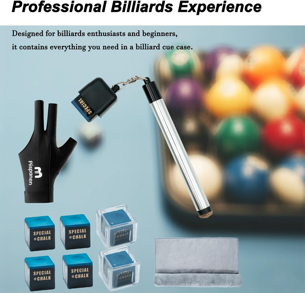11-In-1 Pool Cue Chalk Holder with Pool Glove Left Hand, Portable 2 in 1 Billiard Cue Chalk Holder & Acrylic Pool Chalk Holder, Cue Chalk, Cue Cloth
