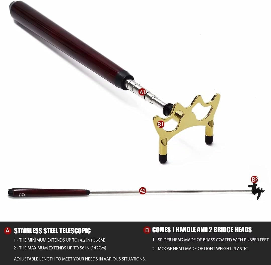 Retractable Billiards Pool Cue Stick Bridge | with Removable Metal Bridge Head,Billiards Pool Cue Accessory for Pool Table