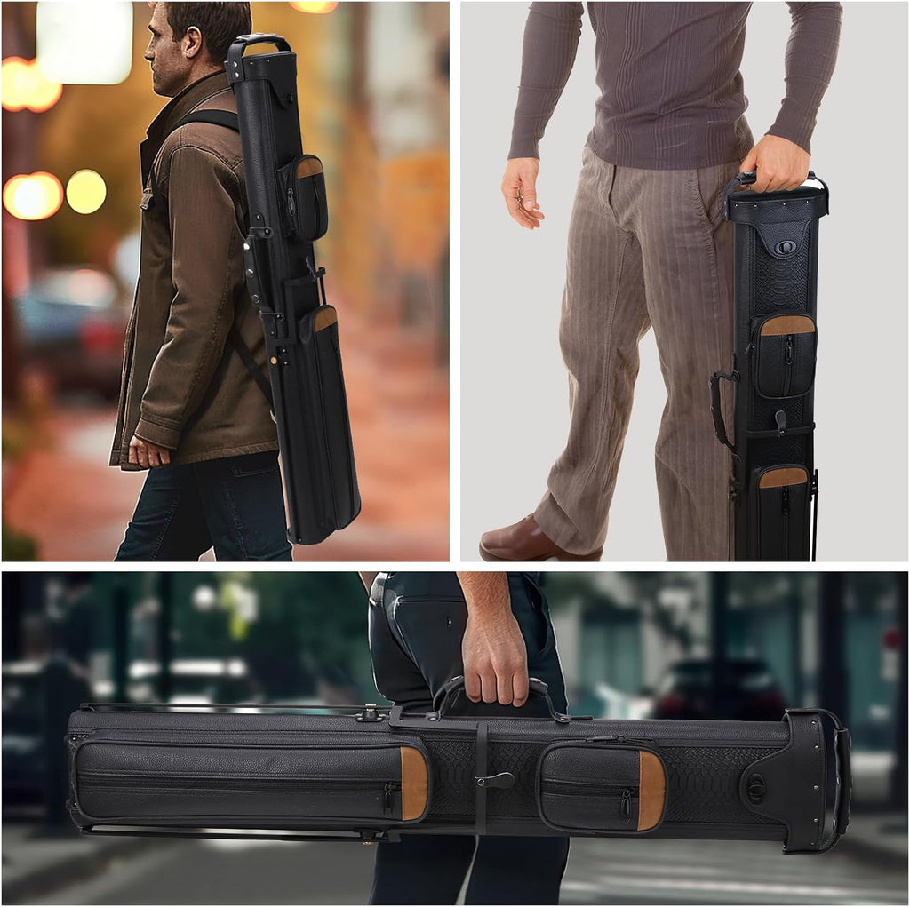 2X4 Pool Cue Case, Hard Pool Cue Case, Billiard Cue Case with Stand, Billiards Accessories Holds 2 Cue Butt and 4 Cue Shafts
