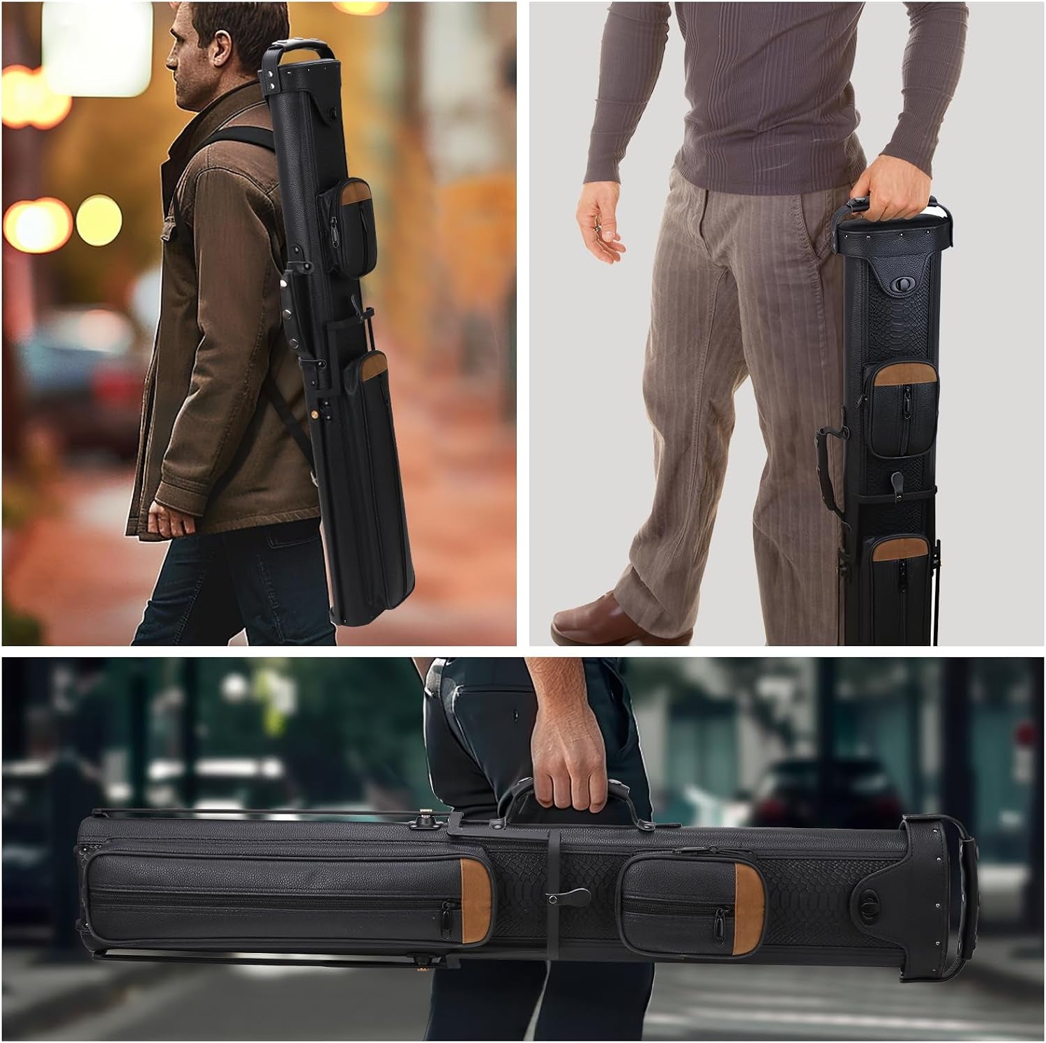 2X4 Pool Cue Case, Hard Pool Cue Case, Billiard Cue Case with Stand, Billiards Accessories Holds 2 Cue Butt and 4 Cue Shafts