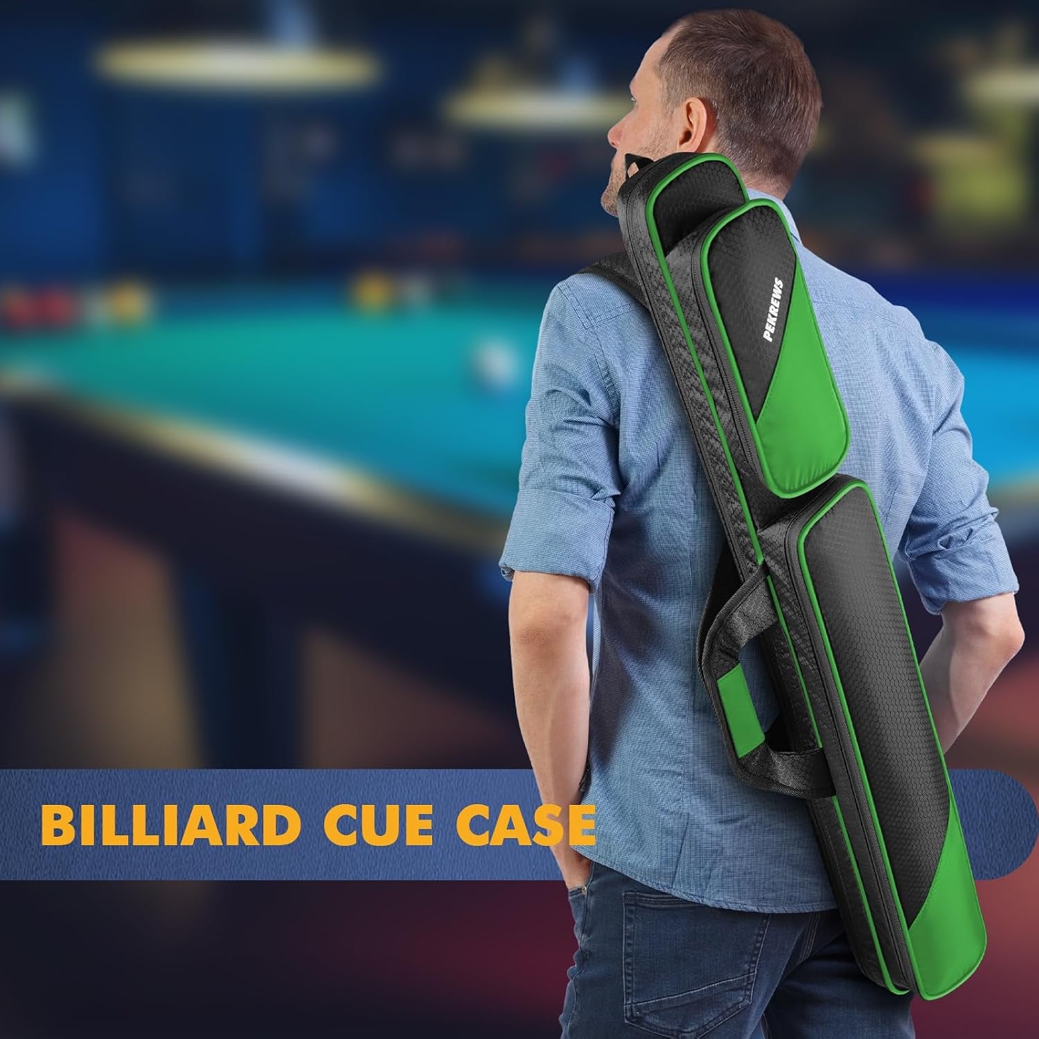 Pool Cue Case, Pool Stick Case 2X2 with 2 Accessories Pockets | Sturdy Pool Cue Carrying Bag, Shoulder Strap and Handle, Soft Billiard Stick Holder, Sling Bag for Men and Women