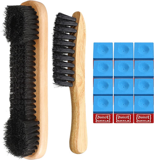 3 Set Billiards Pool Table and Rail Brush Including 12 Pieces Pool Cue Chalk Cubes Snooker Table Wooden Cleaning Brush Kit Table Billiards Accessories, 9 Inches (Beige)