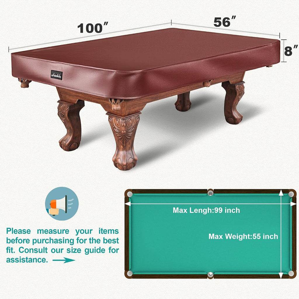 Pool Table Cover, Heavy Duty Leatherette Billiard Table Cover | Waterproof & Tearproof Cover for Pool Table, Brown, 8FT-100"LX 56"WX 8"H