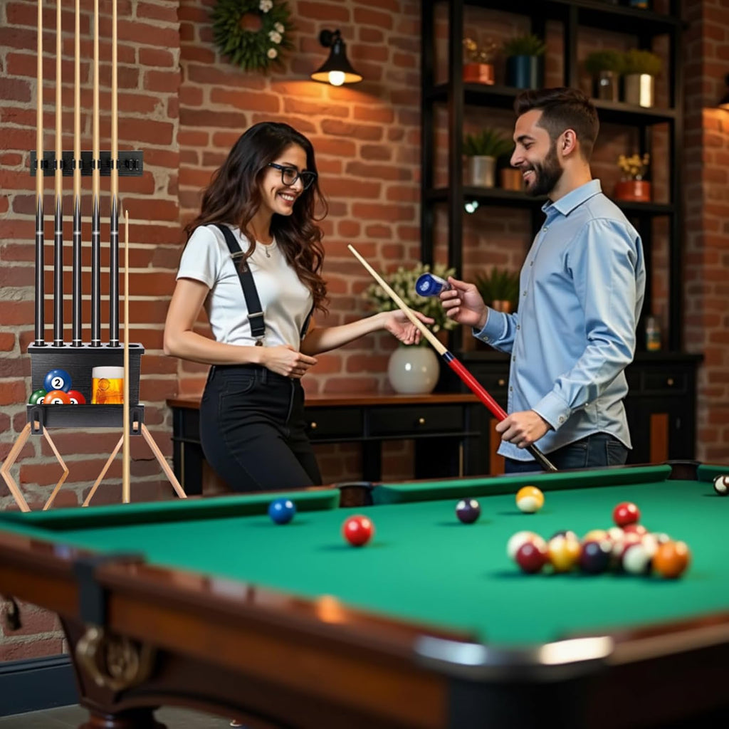 Wall Mount Pool Stick Holder, 6 Cues Pool Cue Holder Pool Table Accessories, Pool Cue Rack Hardwood Pool Cue Set, Rustic Storage Pool Table Accessories Equipment Organizer