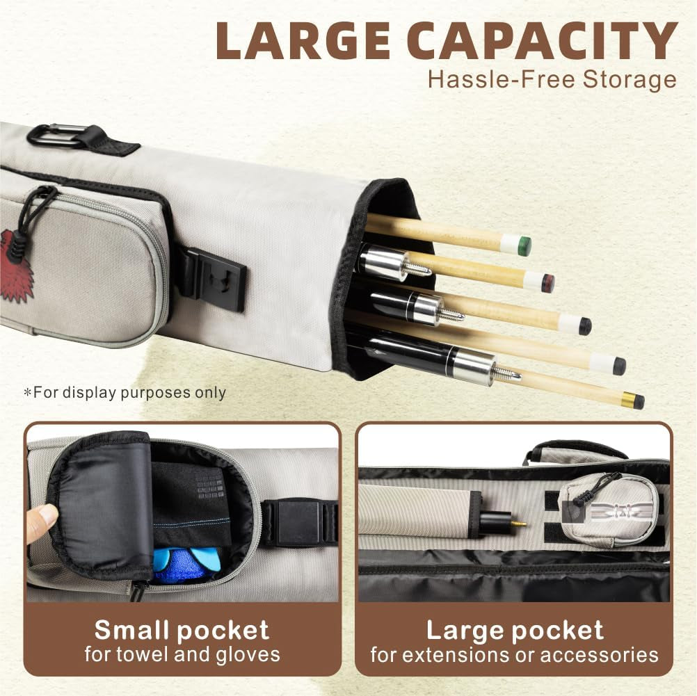 5X3 Pool Cue Case for 3B5S,Detachable Adjustable Dual Shoulder Straps,Waterproof with Reinforced Bottom Rivets,2 Removable Accessory Pouches,6 Colors Durable 1/2 Billiard Cue Case